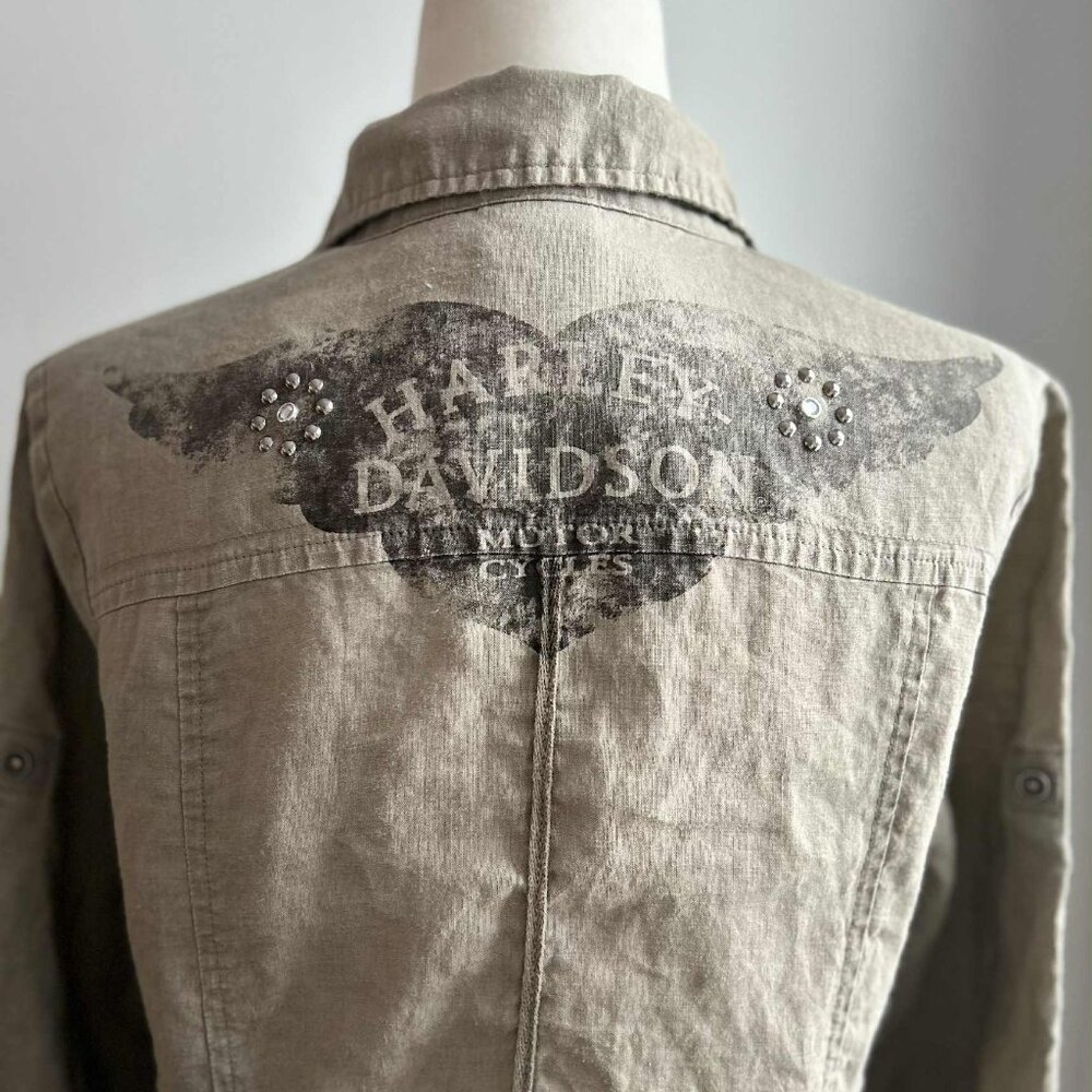 Harley-Davidson Stone Beige Woven Luxe Utility Shirt with Studded Back – US M